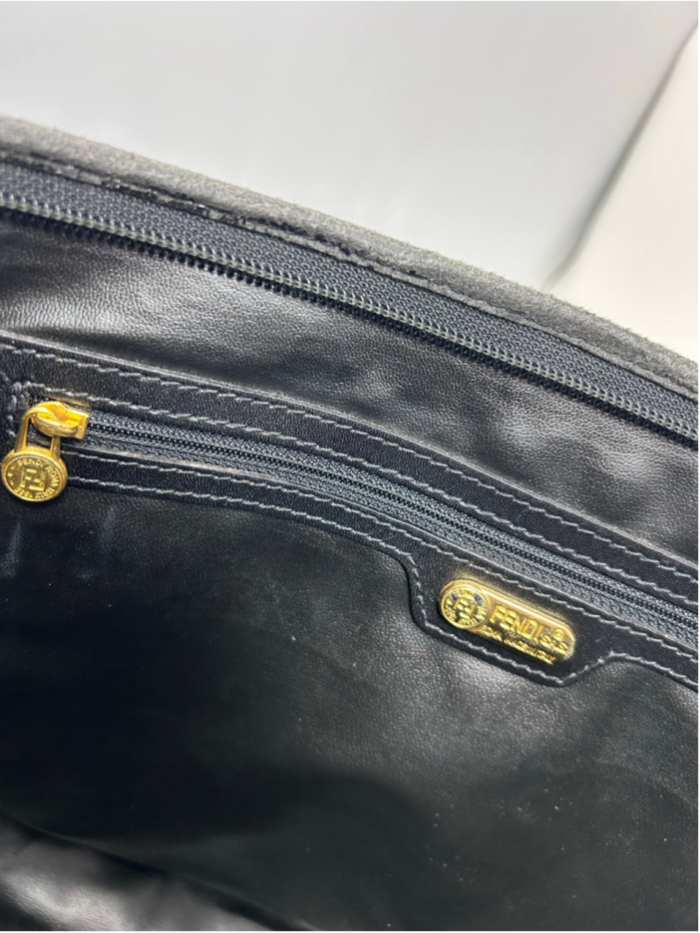Fendi Black Zucca Monogram Canvas Leather Zip Shoulder Tote Bag - Picture 14 of 16